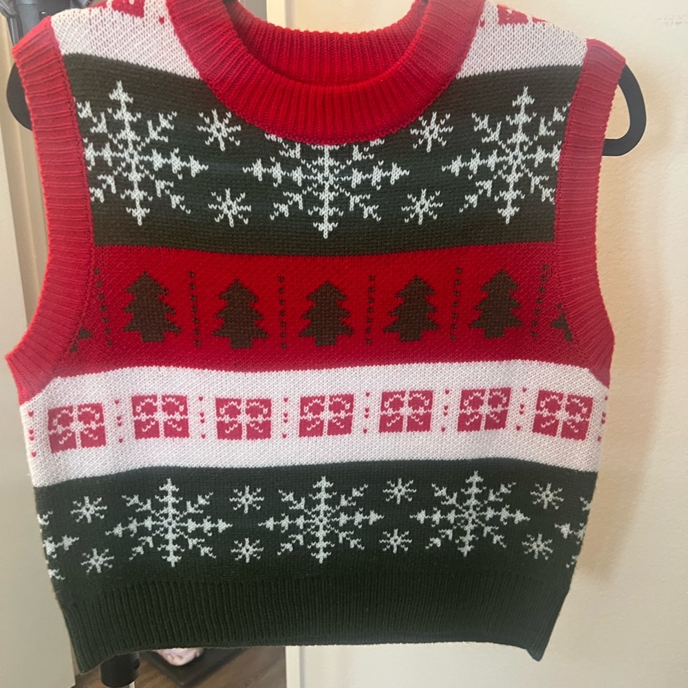 SHEIN Red and Green Holiday Sweater Vest